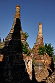 Inle Lake Myanmar. Indein, a cluster of ancient stupas  ruined and overgrown with bushes, just behind the village.